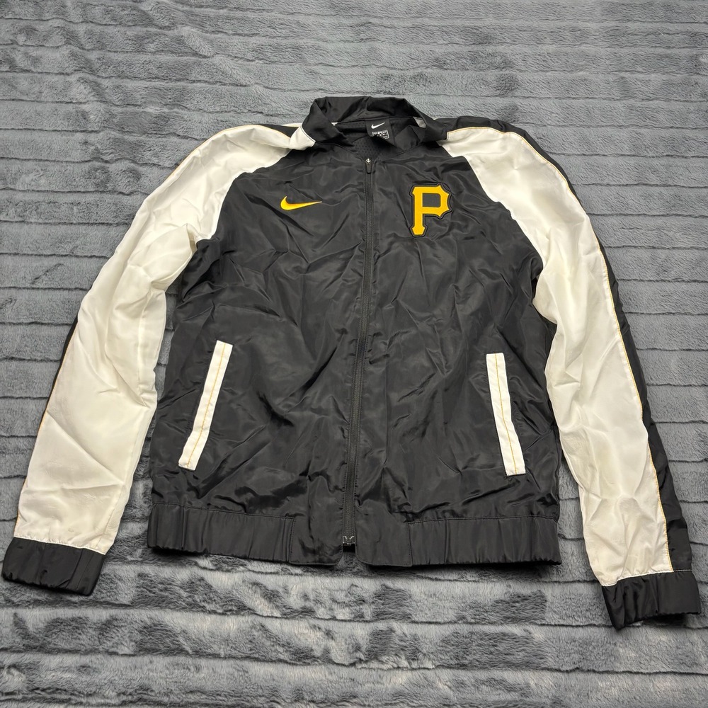 Nike Pittsburgh Pirates MLB Windbreaker Jacket Mens Small Black White Full Zip